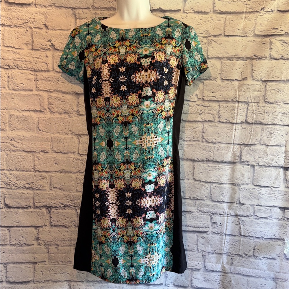 Xhilaration Teal and Black Floral Midi Dress Size Medium